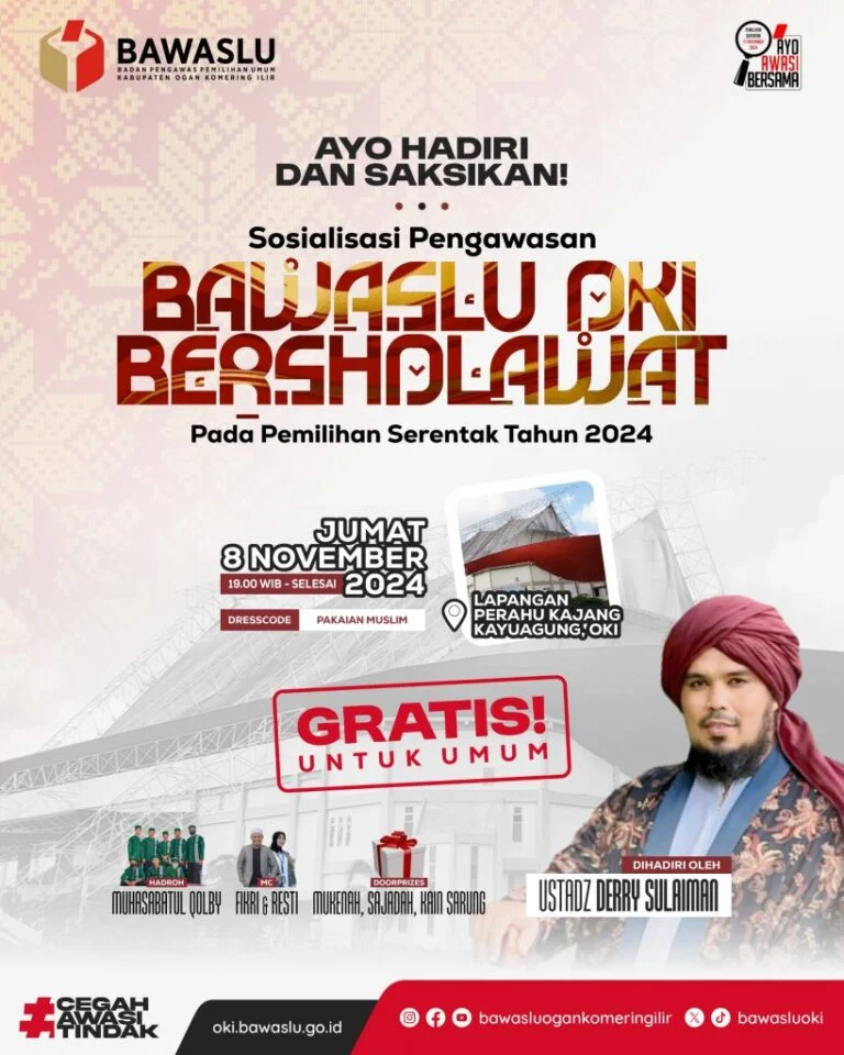 Dinginkan Suasana Jelang Pencoblosan, Bawaslu OKI Gelar Sholawatan Bersama Ustadz Derry Sulaiman
