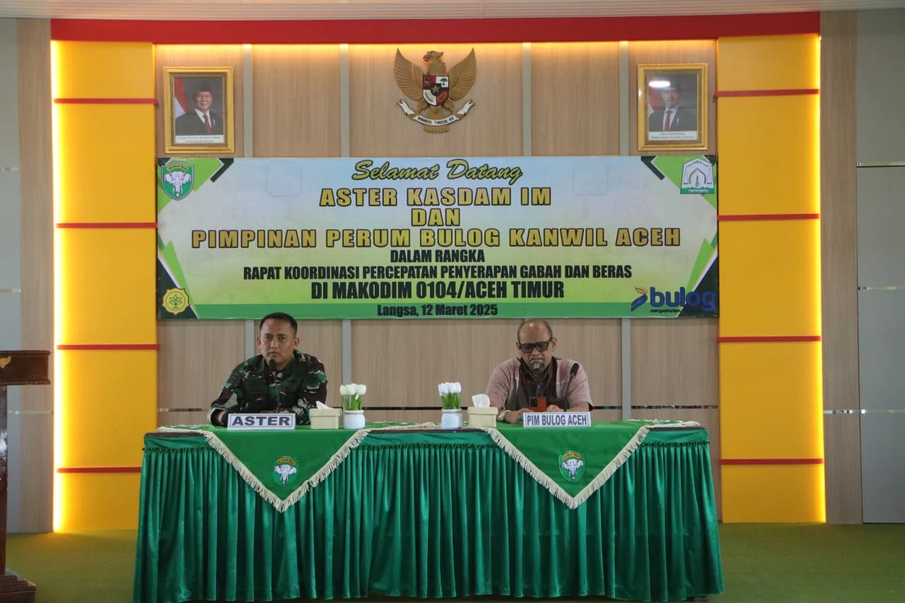 Aster Kasdam IM dan Kabulog Aceh Gelar Rapat Koordinasi Percepatan Serapan Gabah di Makodim 0104/Aceh Timur