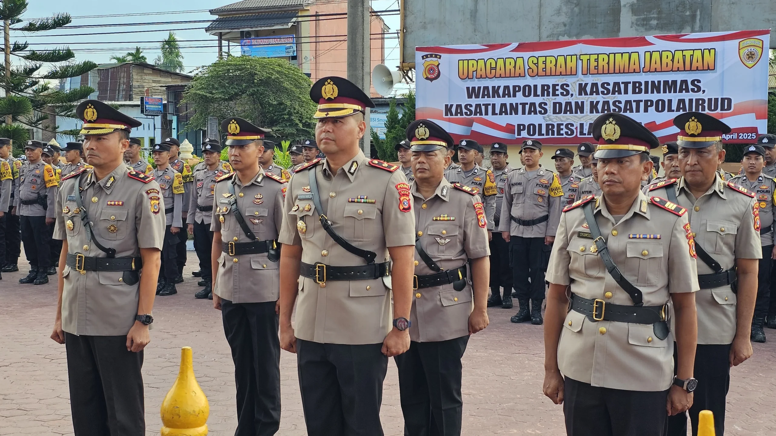 Kapolres Langsa Pimpin Sertijab Wakapolres, Kasatbinmas, Kasatlantas, dan Kasatpolairud Polres Langsa