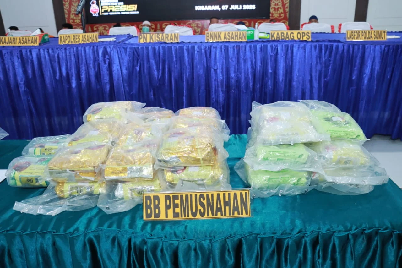 Polres  Asahan ungkap jaringan  Narkotika antar Provinsi dan  musnahkan barang bukti sabu seberat 31,5 kg