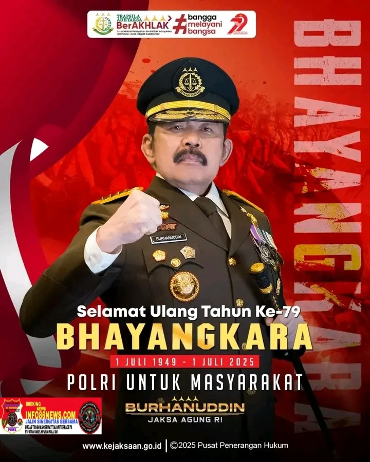 Jaksa Agung beserta Keluarga Besar Korps Adhyaksa mengucapkan Selamat Hari Bhayangkara ke-79!