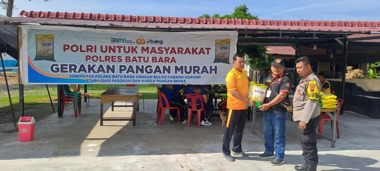 Gerakan Pangan Murah Sinergitas Polres Batu Bara Dengan Bulog Cabang Asahan Serta Menciptakan Stabilitas Pasokan Dan Harga Pangan Beras Di Wilayah Hukum Polsek Labuhan Ruku