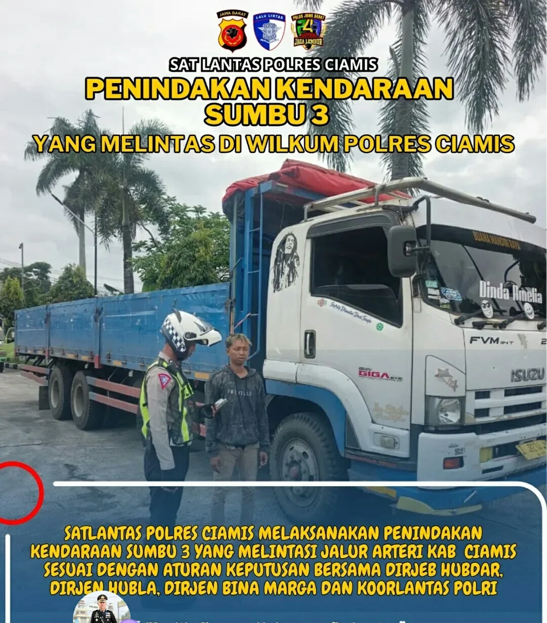 Penindakan Kendaraan Sumbu 3 Yang Melintas Di Wilkum Polres Ciamis