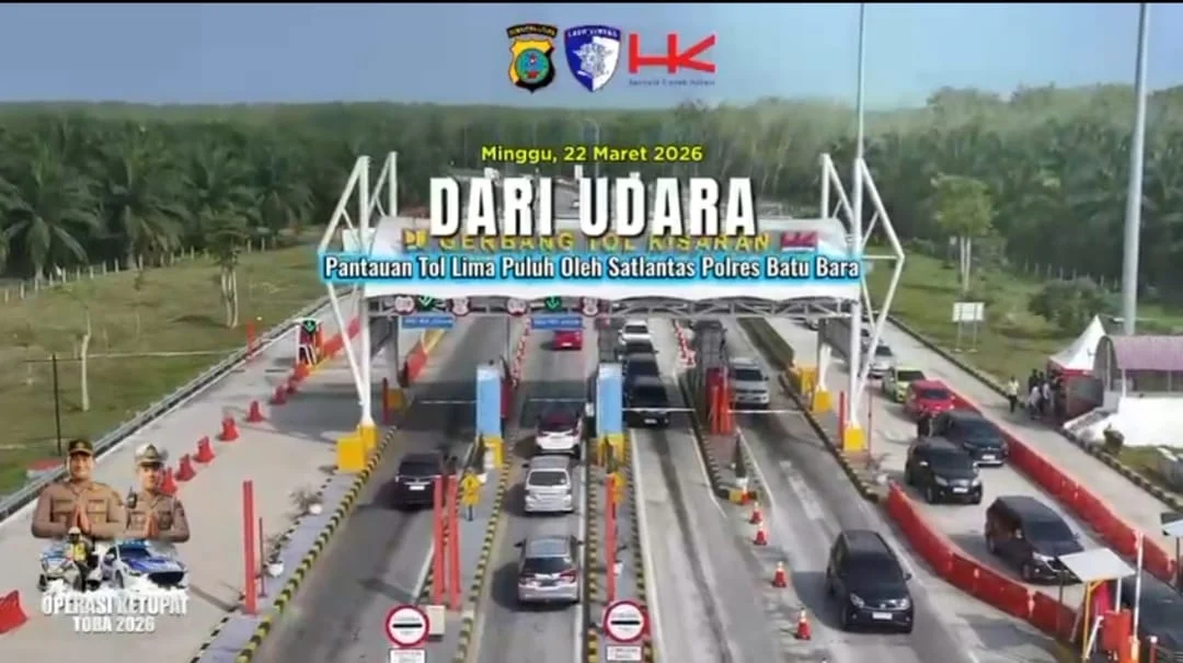 Satlantas Polres Batu Bara Pantau Arus Lalu Lintas di Tol Lima Puluh Lewat Drone Jelang H-1 Idul Fitri