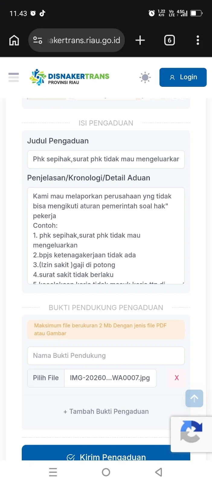 Kerja satu Tahun di CV Putra Harapan Riau, Karyawan Diduga Di-PHK Sepihak Tanpa Bipartit, Kini Ngadu ke Disnaker