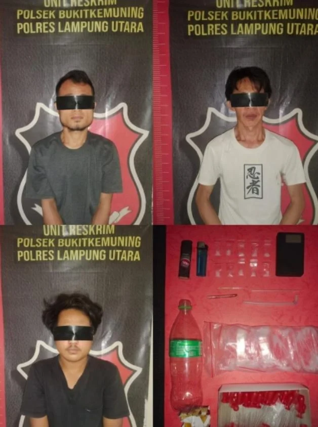 Tekab 308 Polsek Bukitkemuning Polres Lampung Utara Sikat Peredaran Sabu Tiga Orang Di Amankan Di Ulakrengas