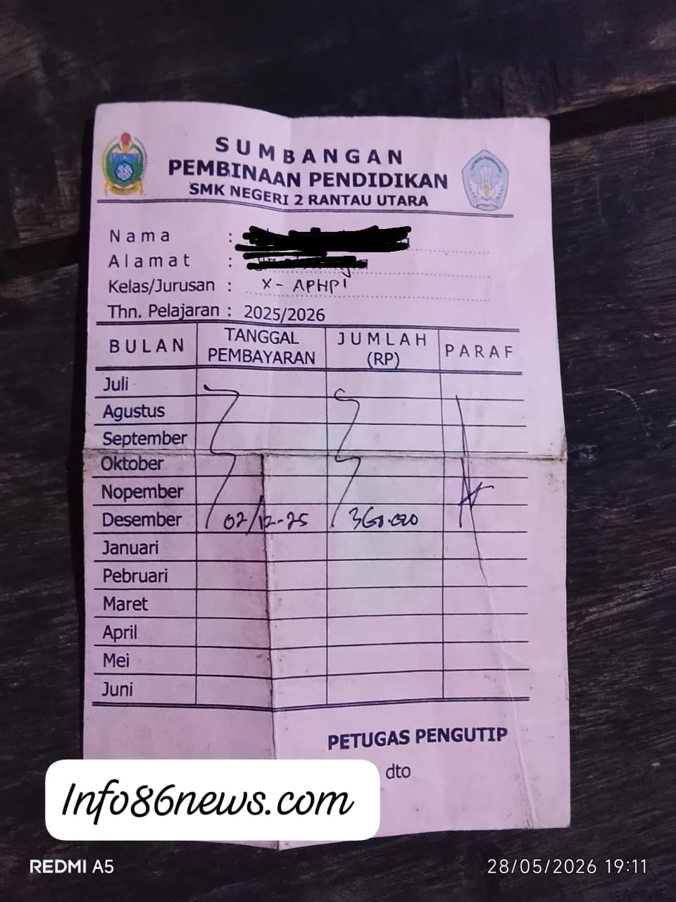 Sekolah SLTA Paling Tertinggi Uang SPP Siswa Setiap Bulan Bayar Adalah SMK Negeri 2 Rantau Utara. 