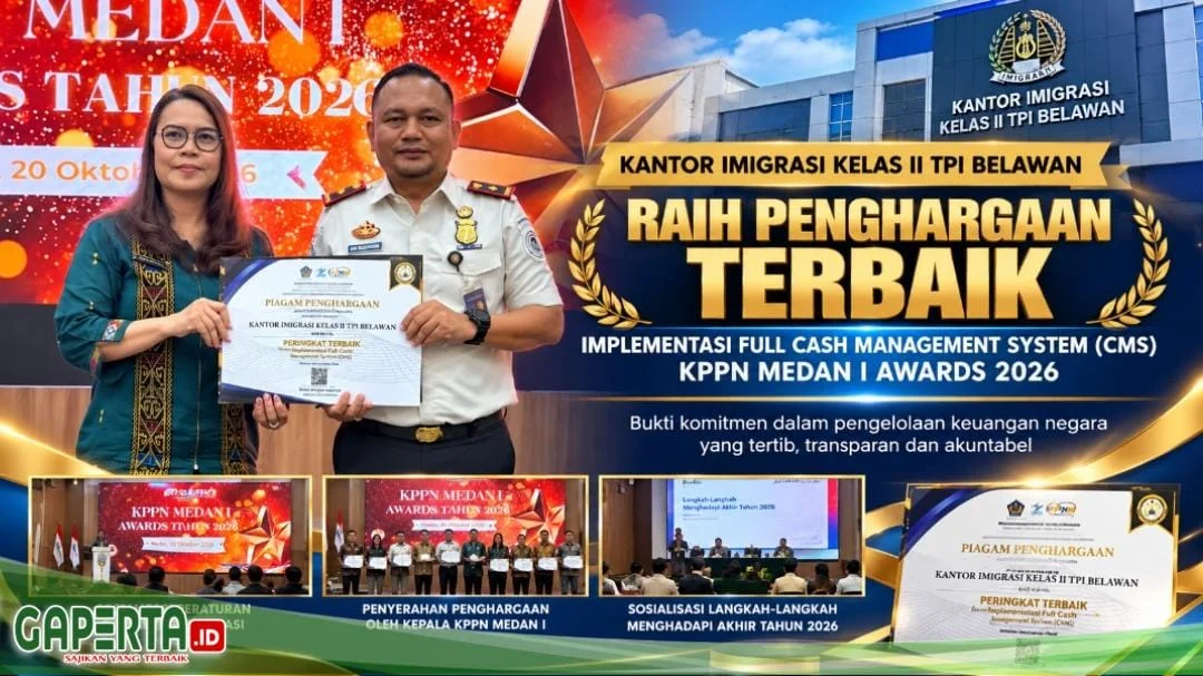 Imigrasi Kelas II TPI Belawan Raih Penghargaan terbaik Implementasi Full CMS Awards 2026